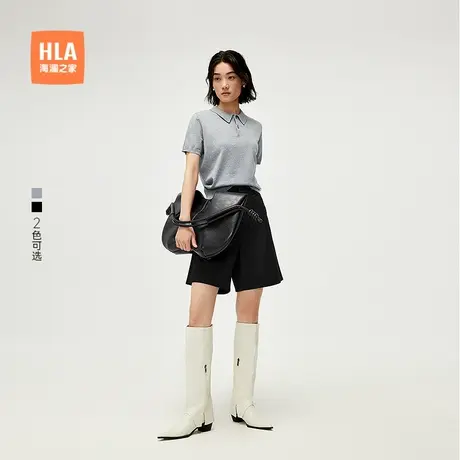 HLA/海澜之家polo领弹力短袖针织衫25春夏新金属小标薄款毛衣女装商品大图