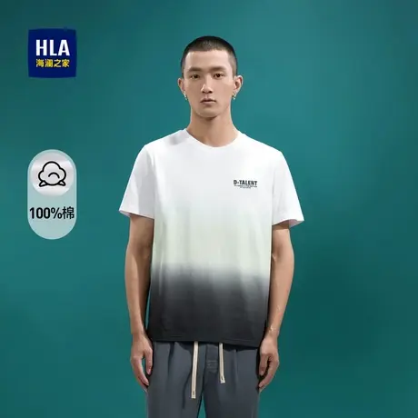 【奥莱】HLA/海澜之家纯棉质地短袖T恤字母刺绣针织渐变圆领短t男图片