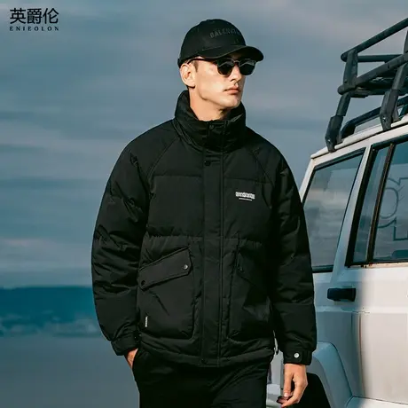 英爵伦2024冬季新款防寒立领羽绒服男韩版加厚工装连帽面包服外套商品大图
