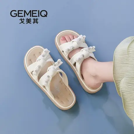 戈美其商场同款平底凉拖鞋女夏外穿2025新款仙女风蝴蝶结珍珠拖鞋图片