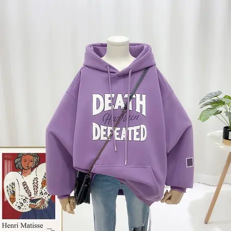 2023年春季新款卫衣印花大字母连帽长袖百搭休闲宽松8065大码女装商品大图