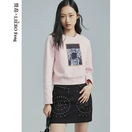 裂帛LIEBOFeng2023春新款商场同款圆领贴布绣花垫肩款针织卫衣图片