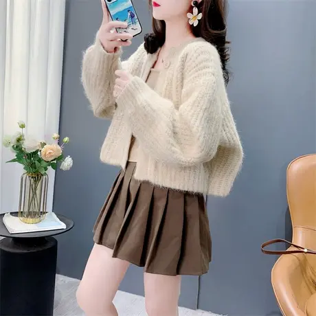 短款小个子粗毛线针织开衫女春季2025新款宽松慵懒风显瘦毛衣外套商品大图