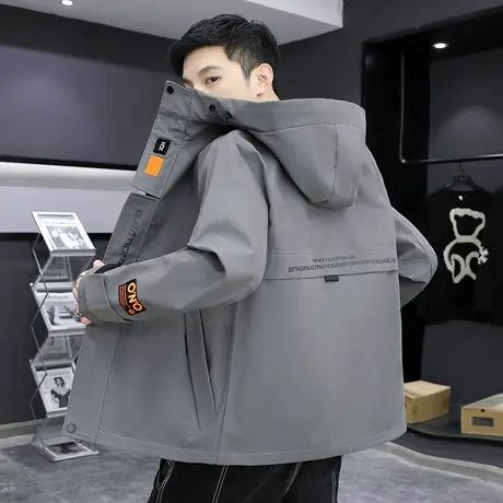 2023冬季新款男士工装夹克休闲潮流青年学生秋季连帽加绒加厚外套商品大图