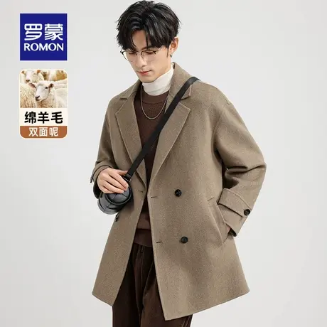 【含羊毛】罗蒙男士商务休闲双面呢大衣2025秋冬新款时尚毛呢外套图片
