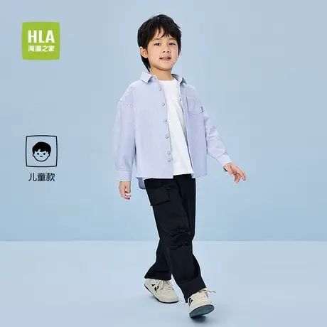 HLA/海澜之家panda wowo熊猫长袖衬衫25春秋新翻领条纹衬衣男女童图片