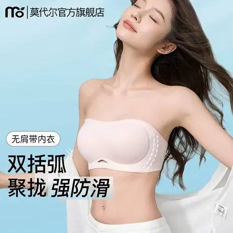 无肩带内衣女防滑防走光聚拢无钢圈夏薄款裹胸软支撑透气美背文胸商品大图