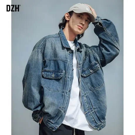 男士复古牛仔夹克男秋季美式工装外套2023年新款设计感上衣牛仔衣商品大图