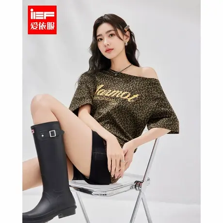 IEF/爱依服2025夏季新款美式潮酷个性辣妹休闲风豹纹设计中T恤女图片