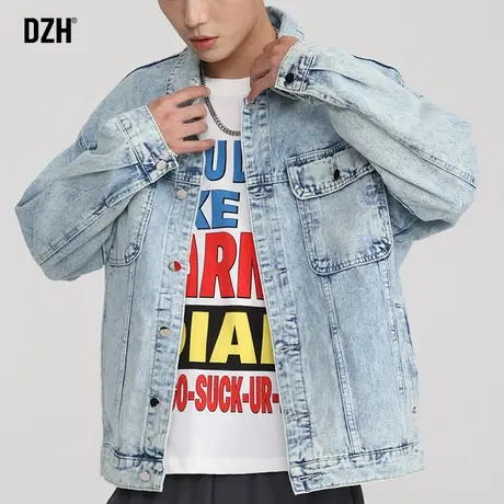 男士秋季牛仔外套男高级感痞帅2023年新款大码情侣装美式工装夹克商品大图