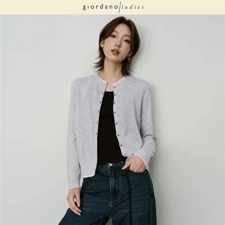 GL2025秋冬新款静奢羊毛针织衫女圆领毛衣撞色假两件开衫02355524图片