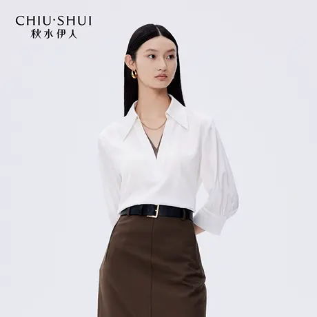 秋水伊人简约时尚V领衬衫2025年夏季商场同款女日常通勤宽松上衣图片