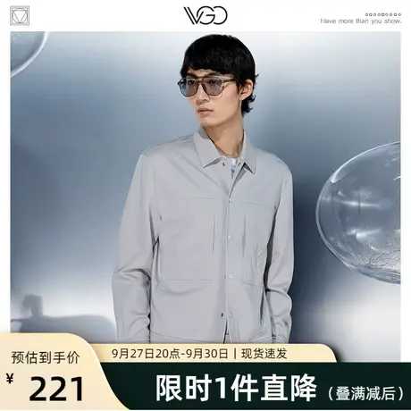 VGO夹克外套男工装新疆长绒棉日系复古春潮翻领短款灰色休闲外套图片