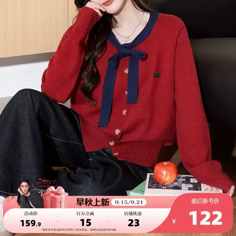 唐狮2025秋冬毛衣外套女系带设计精致刺绣高级感时尚针织开衫女商品大图