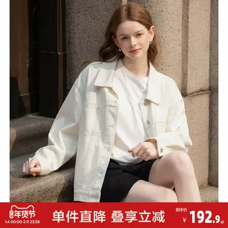 唐狮2026春季新款女短款牛仔外套白色翻领夹克时尚港风时尚气质商品大图