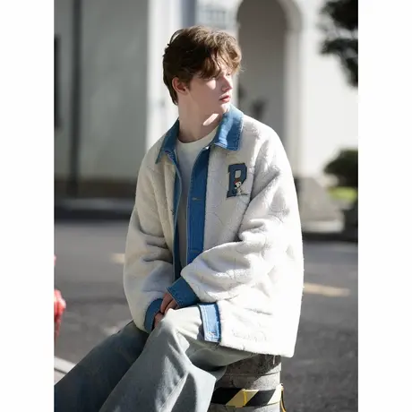 唐狮冬季史努比拼接绗缝仿羔毛厚男外套可爱休闲男女同款TD图片