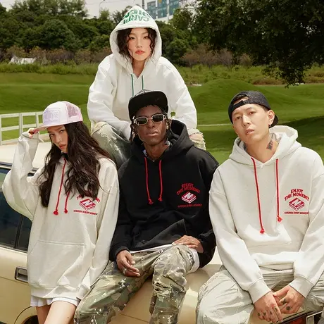 Nuthink美式刺绣字母连帽卫衣潮牌男中性风高街潮流宽松冬季外套商品大图