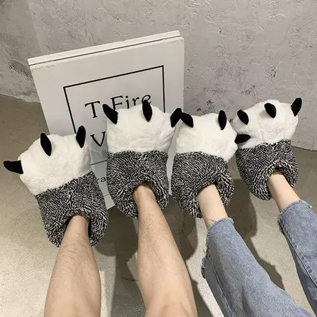 冬保暖卡通虎恐龙爪熊掌居家平底毛绒室内防滑情侣男女棉爪子拖鞋图片