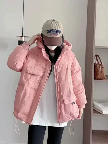 2023冬季新款连帽白鸭绒羽绒服女韩版宽松时尚休闲保暖面包服外套图片