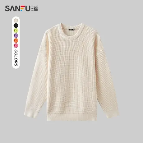 三福2023冬男士织法工艺多彩毛衣 简约休闲宽松圆领上衣478878商品大图