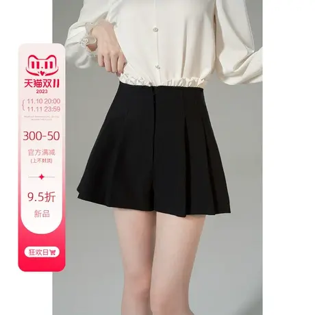 韩语琳黑色高腰短裤女2023新款秋冬外穿阔腿裤秋款小个子百搭裤子图片