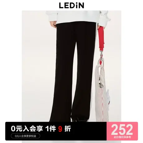 乐町黑色阔腿裤2023秋季新款撞边休闲裤女C1GBD1102商品大图