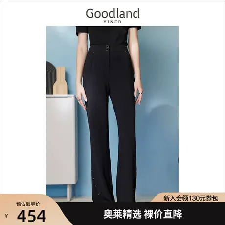 音儿美地女装2023夏季新款弹力高腰喇叭裤修身显瘦垂感休闲裤商品大图