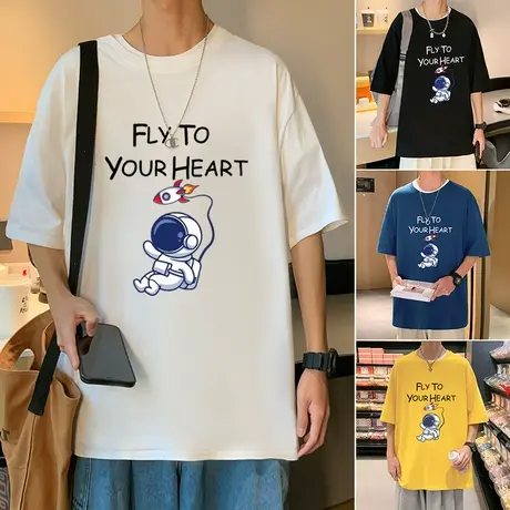 纯棉短袖t恤男夏季宽松圆领青少年上衣服男生港风ins潮牌夏装体恤商品大图