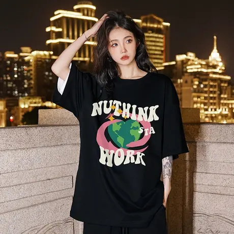 Nuthink欧美高街创意地球T恤男潮牌潮流ins休闲短袖宽松半袖上衣商品大图
