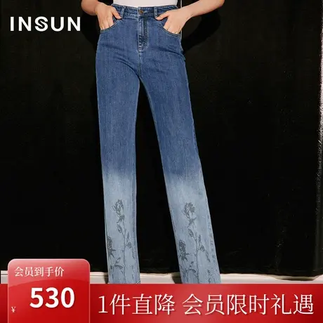 [七夕胶囊系列]恩裳COVER2023秋装时尚渐变垂感牛仔裤涂鸦直筒裤图片