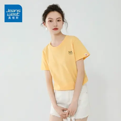 真维斯100%纯棉短袖女2023新款洋气设计感小众t恤学生上衣潮商品大图