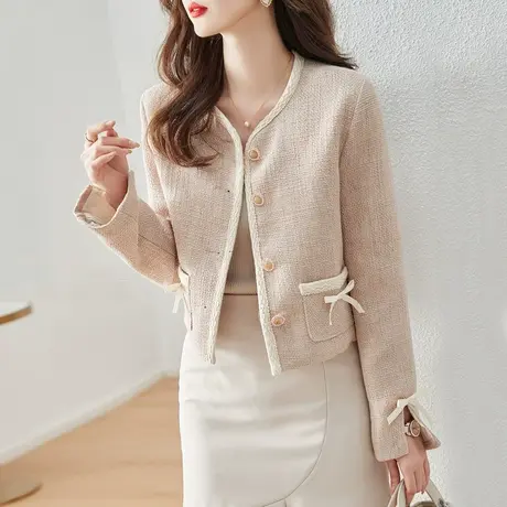 时尚小香风短外套2022年春季款女士气质休闲简约短款小个子外套商品大图