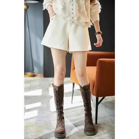 宝诗黎2024新款高腰显瘦阔腿毛呢短裤女春季宽松百搭休闲裤a字裤图片