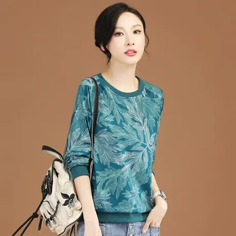 韩潮袭人圆领印花长袖套头卫衣女2024早春新款宽松显瘦t恤衫上衣图片