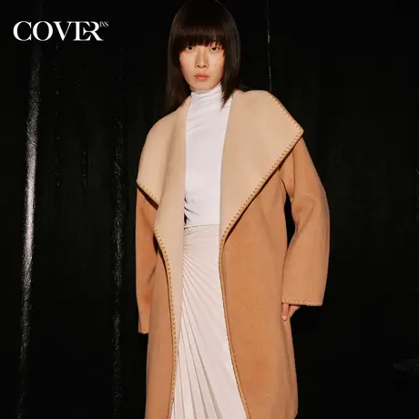 COVER冬季翻领双面挺括收腰羊毛大衣商品大图
