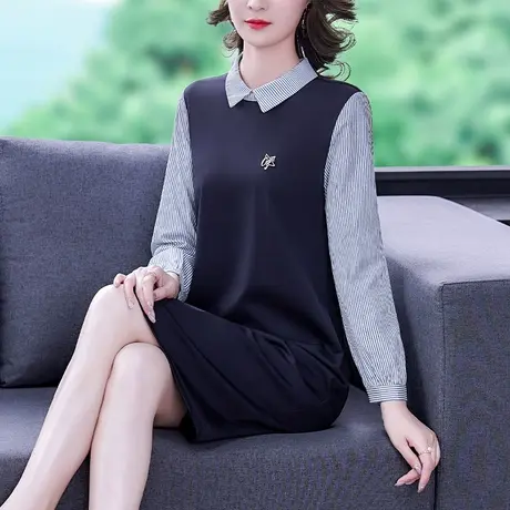 中长款t恤女长袖2023年新款秋季时尚打底衫洋气假两件春秋上衣服商品大图