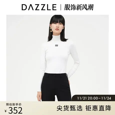 DAZZLE地素奥莱 白色修身高领针织打底衫毛衣女2D4E4971B商品大图