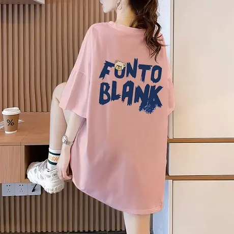 设计感小众字母短袖t恤女大码女装夏季宽松韩版胖mm潮牌纯棉爆款商品大图