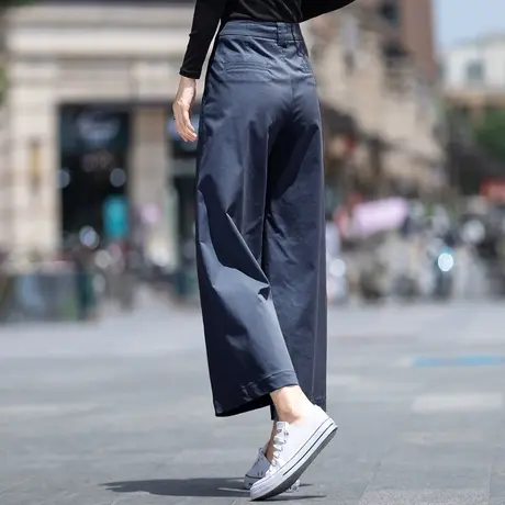 夏季薄款阔腿裤女2025年新款高腰冰丝裤子白色直筒裤休闲八分九分商品大图