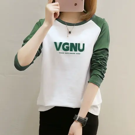 拼接撞色纯棉长袖t恤女秋装2022年新款内搭宽松上衣秋衣打底衫潮图片