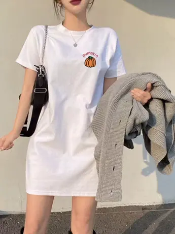 懒人T恤连衣裙女夏季睡裙2023新款小个子宽松仿棉孕妇过膝长款裙图片