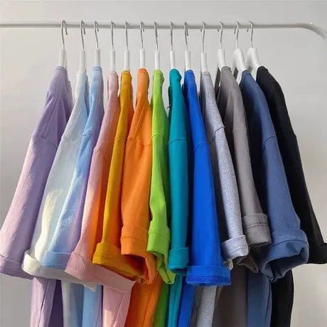 纯色学生半袖T恤女2022新款糖果色中长款上衣chic大码胖mm闺蜜装商品大图