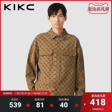 kikc衬衫男2023秋冬新款商场同款LOGO满印宽松复古潮流翻领衬衫图片