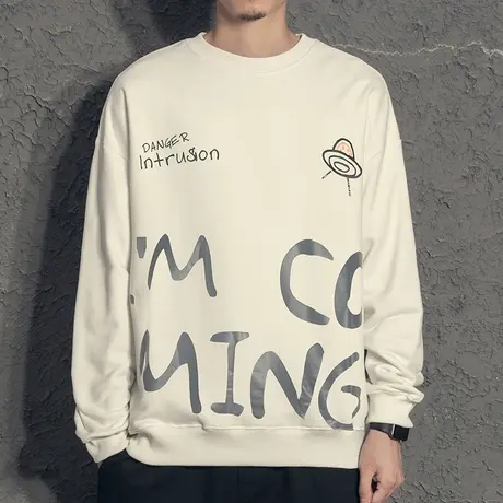 卡通涂鸦圆领男士卫衣秋冬款男潮ins宽松情侣男生加绒上衣外套商品大图