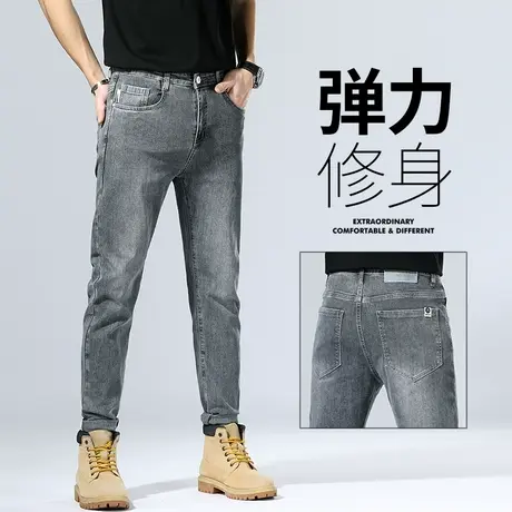 复古牛仔长裤男士修身小脚休闲男裤子夏季薄款夏天2024年新款潮牌商品大图