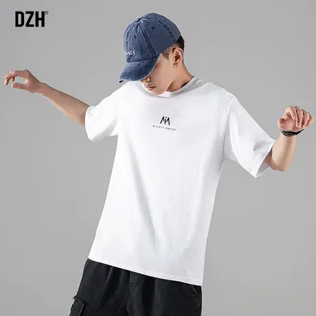 男士夏季白色短袖t恤男潮牌宽松体恤衫男装2023新款印花圆领上衣商品大图