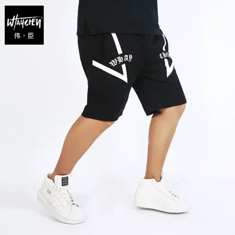 伟臣2019潮流新款大码男士休闲短裤胖人加肥加大修身印花五分裤男商品大图