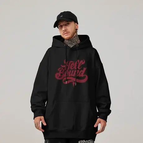 大码连帽美式重磅复古胖子男装潮流宽松加肥加大卫衣秋冬加绒外套图片