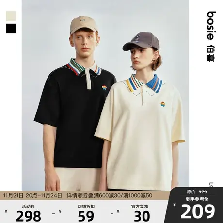 【小花人】bosie2025夏季新款短袖男情侣圆领撞色毛织领Polo衫潮商品大图