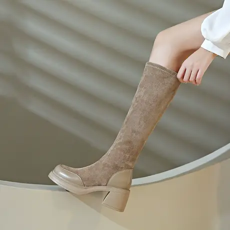 爆款短靴女靴子女长筒靴骑士靴长靴2024新款秋冬高跟高筒瘦瘦靴冬商品大图